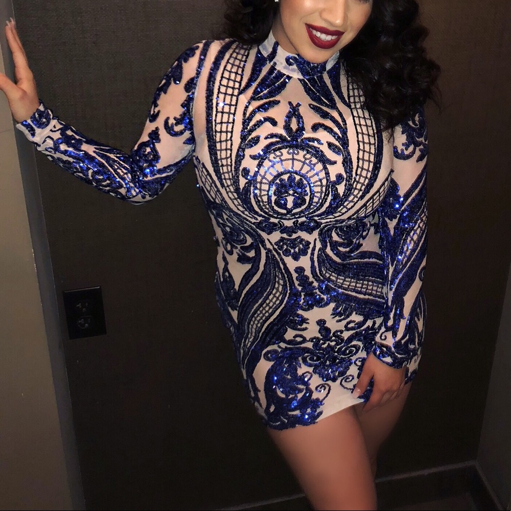 Royal Blue Sequins Dress. Size Medium.